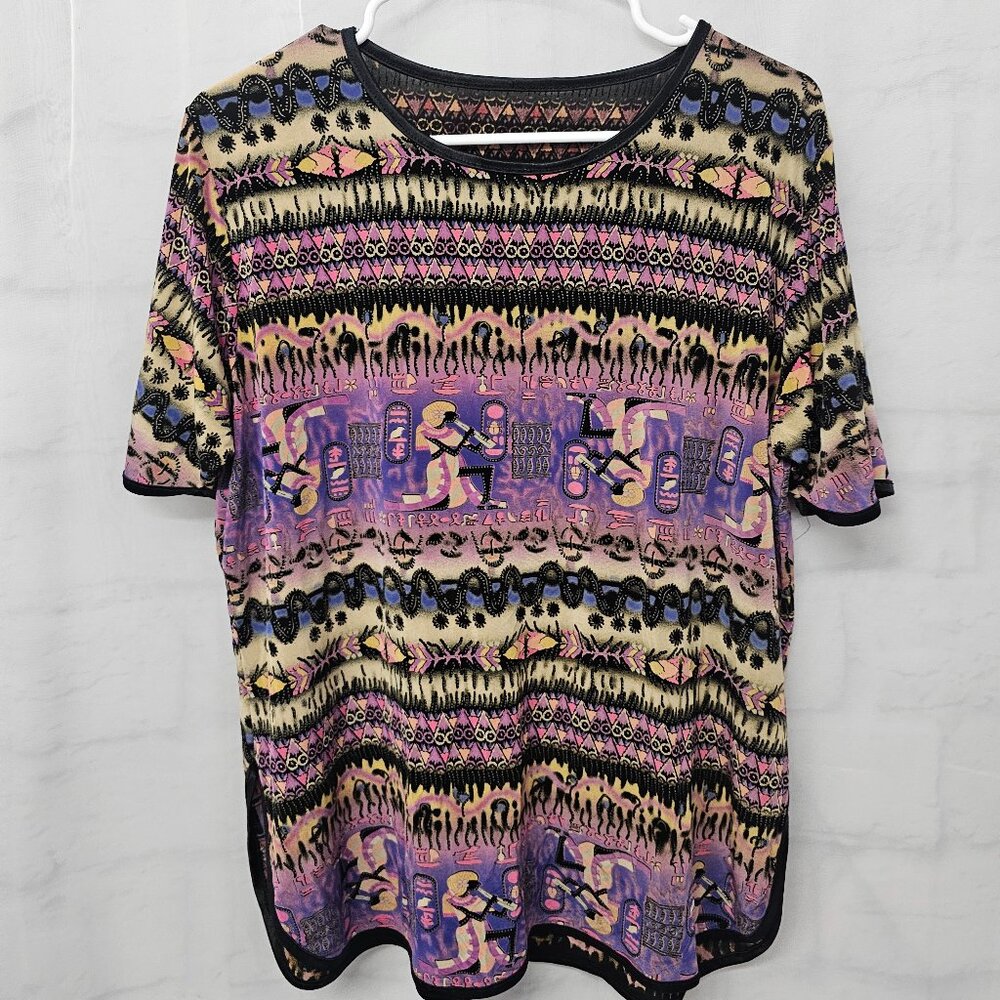 Vintage Unbranded Blouse Grunge Egyptian Indie Hieroglyphic Purple XL